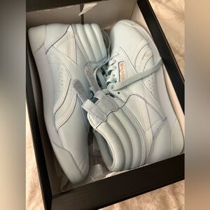 Cardi B x Reebok baby blue throwback high tops